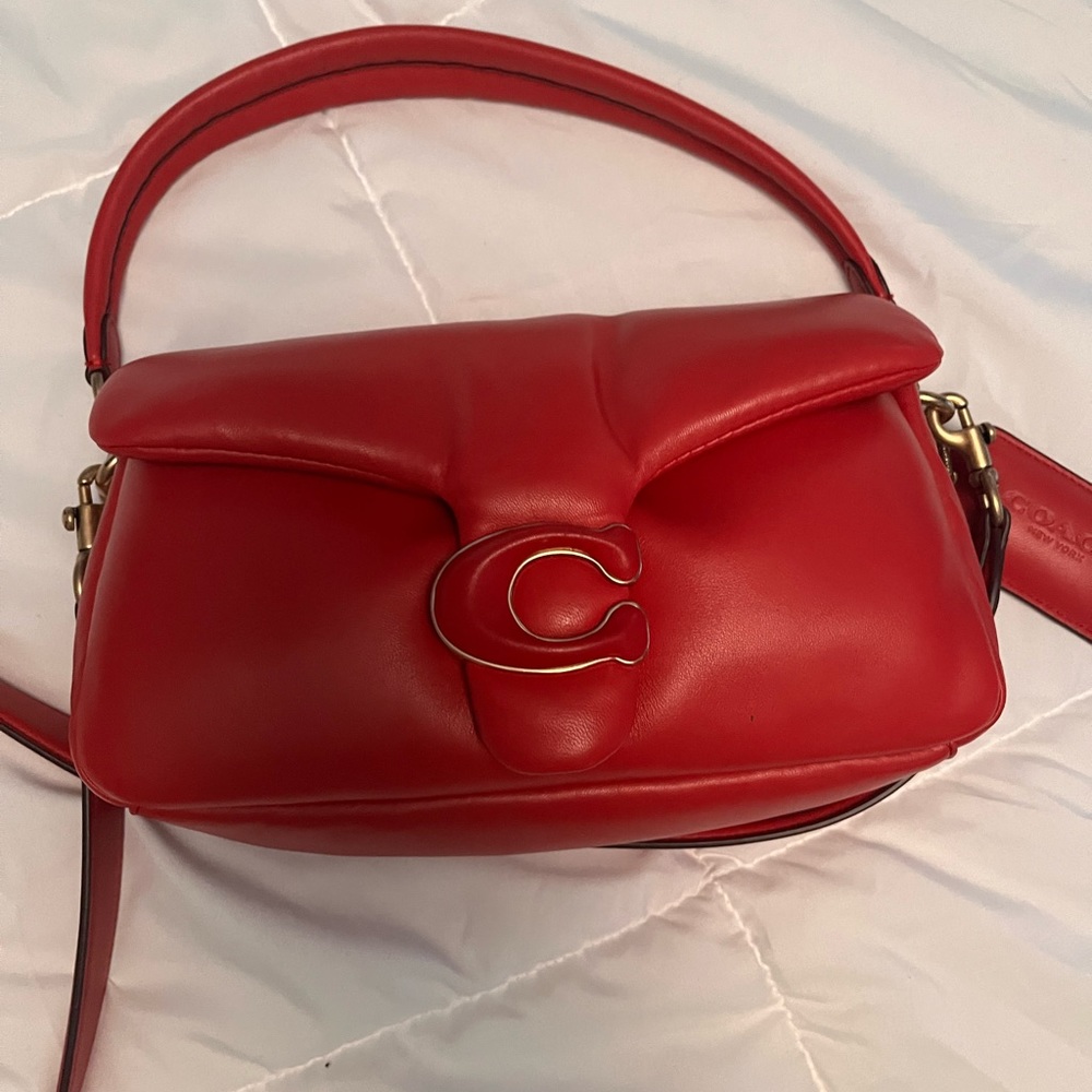 Beautiful leather red tabby pillow coach bag